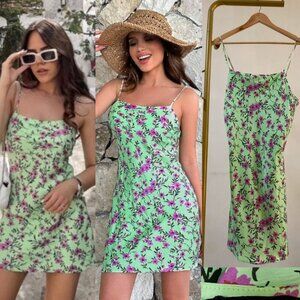 Zara Silky Mint and Purple Floral Dress Size M NEW WITH TAG!